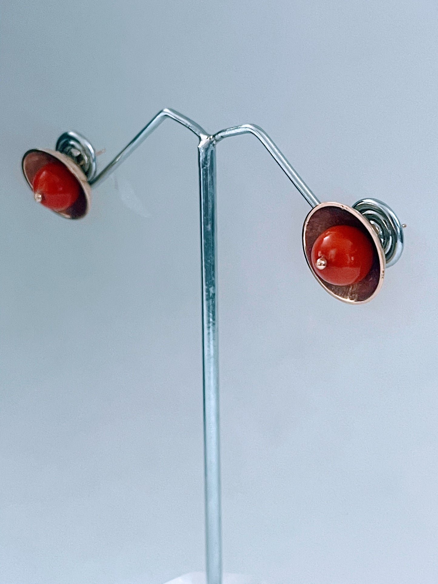 Coral ear rings in 14kt