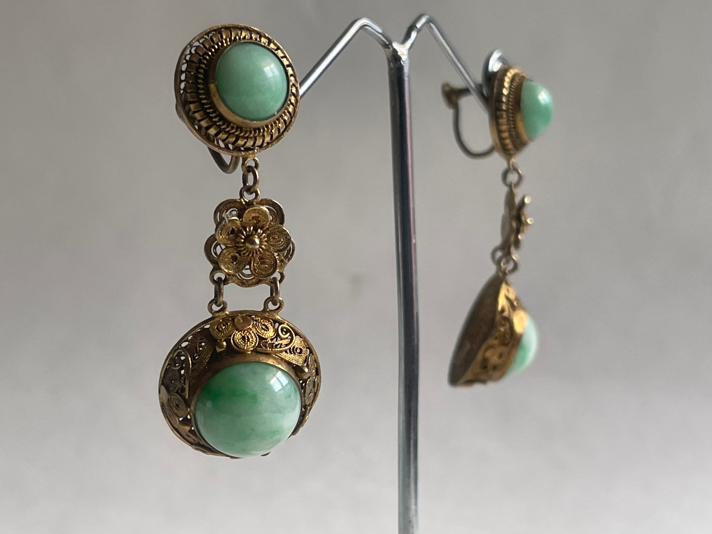 A pair of antique jade earrings