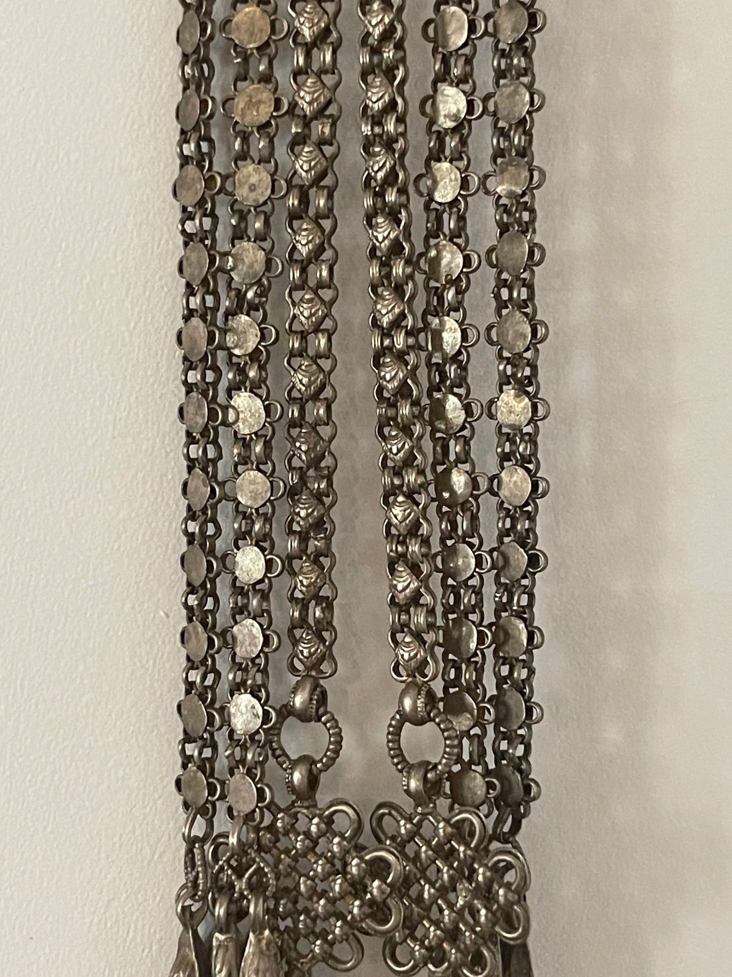 Late 19th C. Silver chatelaine with chains