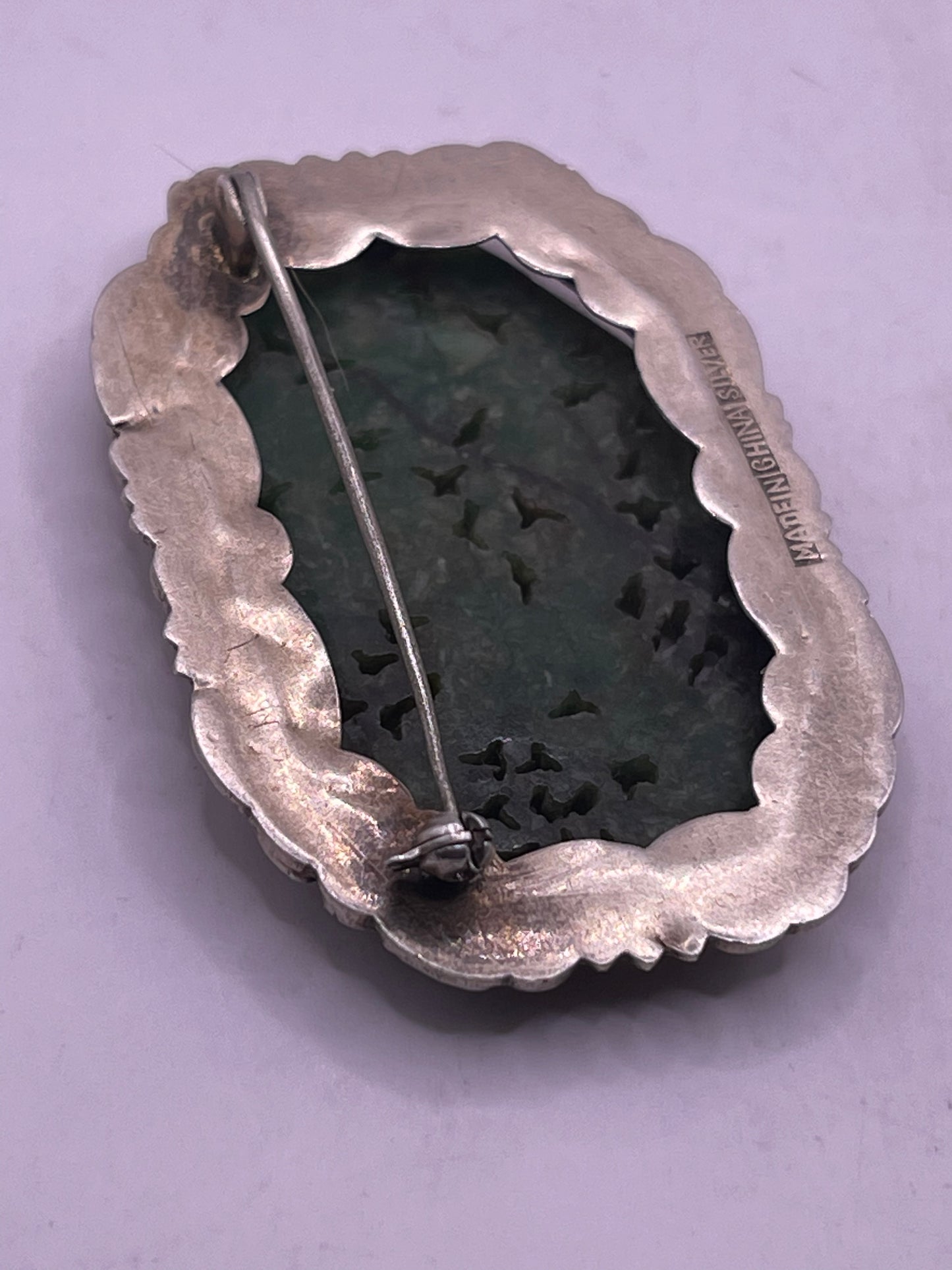 Large vintage jade brooch