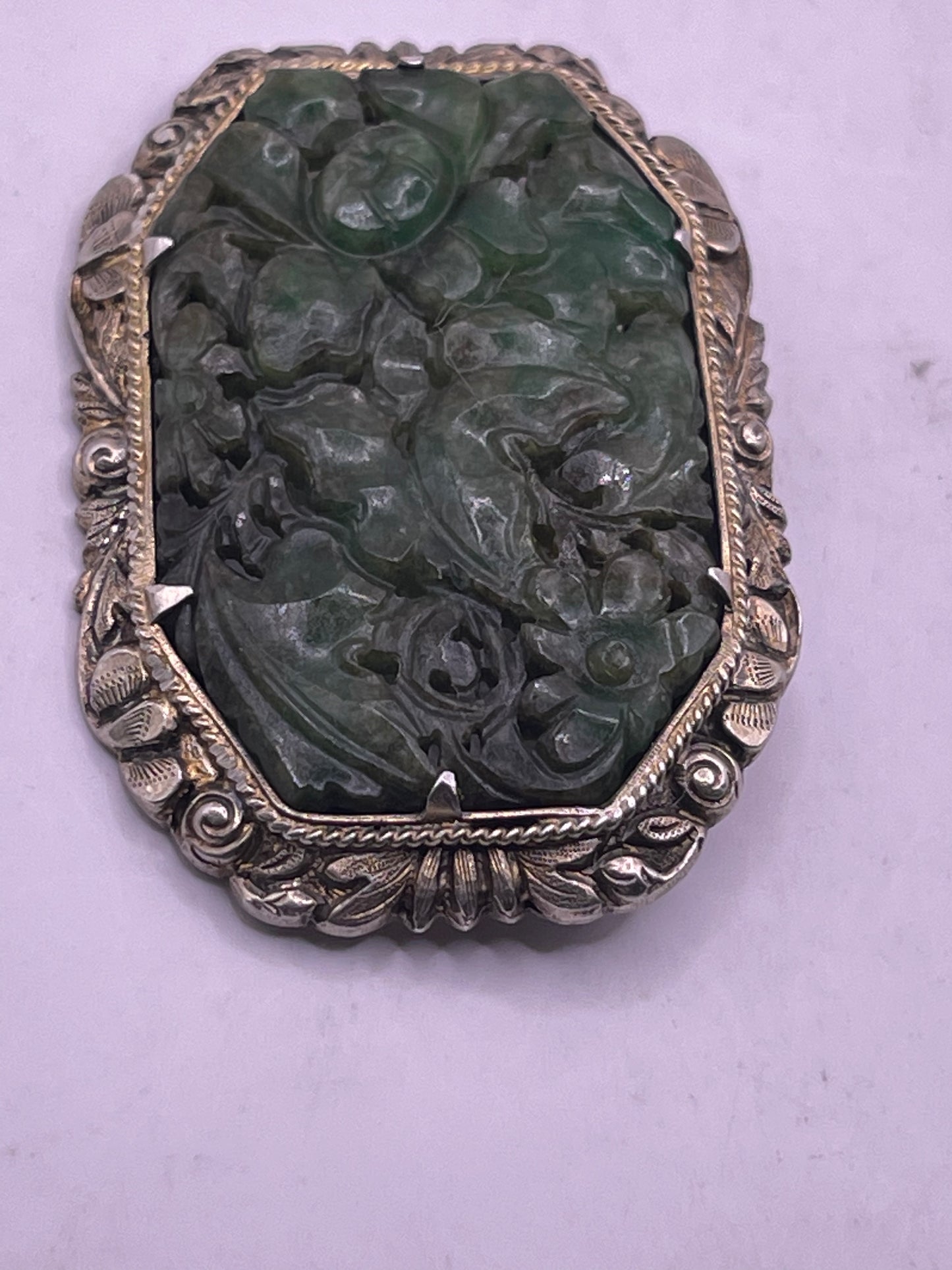 Large vintage jade brooch