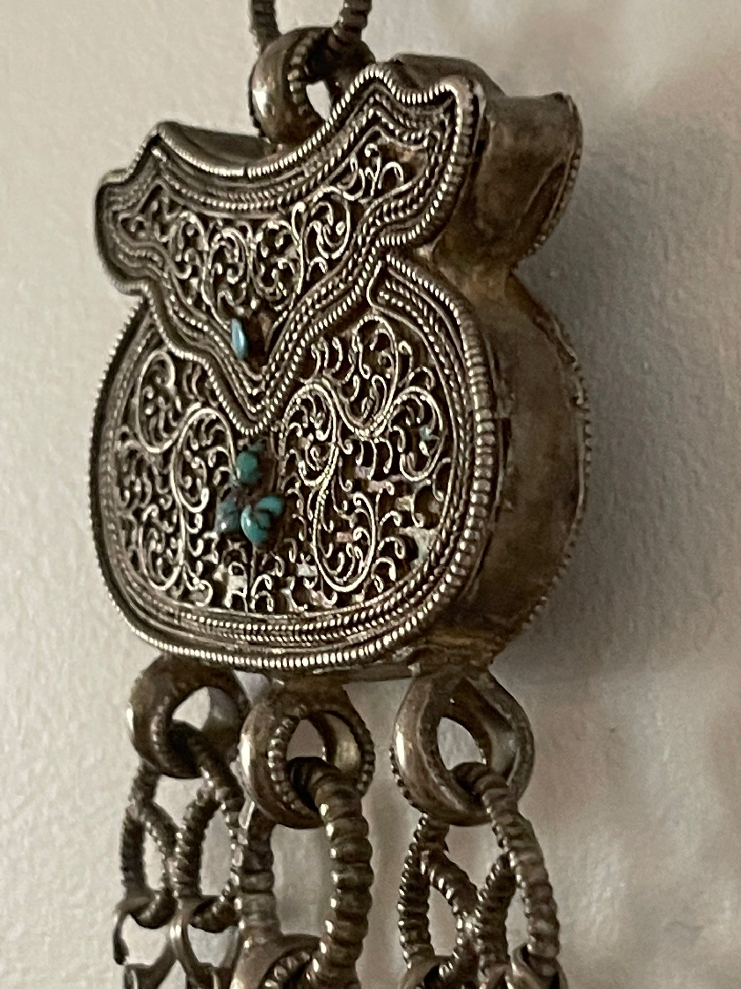 Late 19th C. Silver chatelaine with chains
