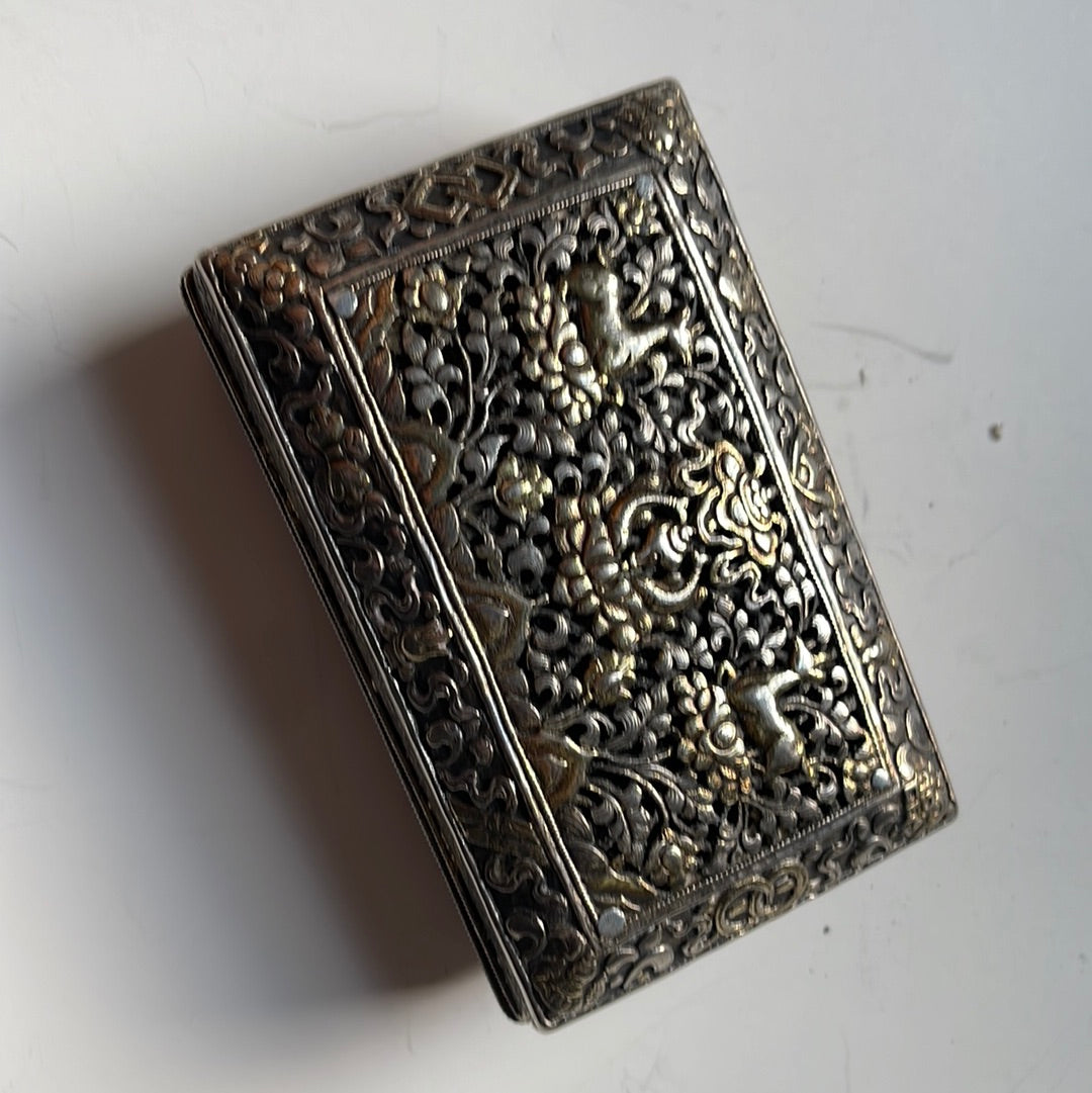 An antique Bhutanese betel nut silver box