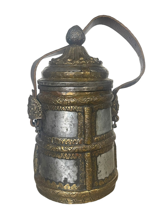 antique Tibetan metal pot with cover