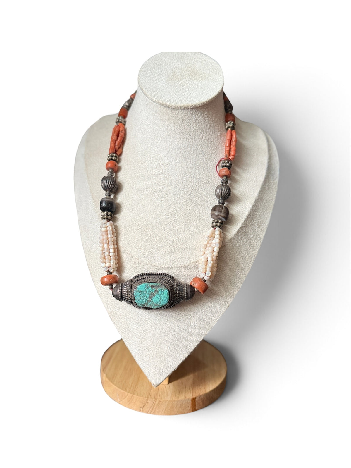Antique Tibetan Necklace with Turquoise Hair Bead Pendant