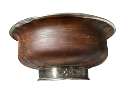 Antique Tibetan Burlwood Silver Mounted Offering Bowl Himalayan Cup