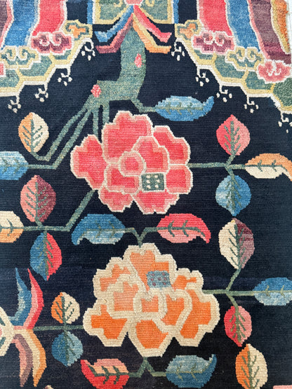 An early 20th C., antique Tibetan floral  rug