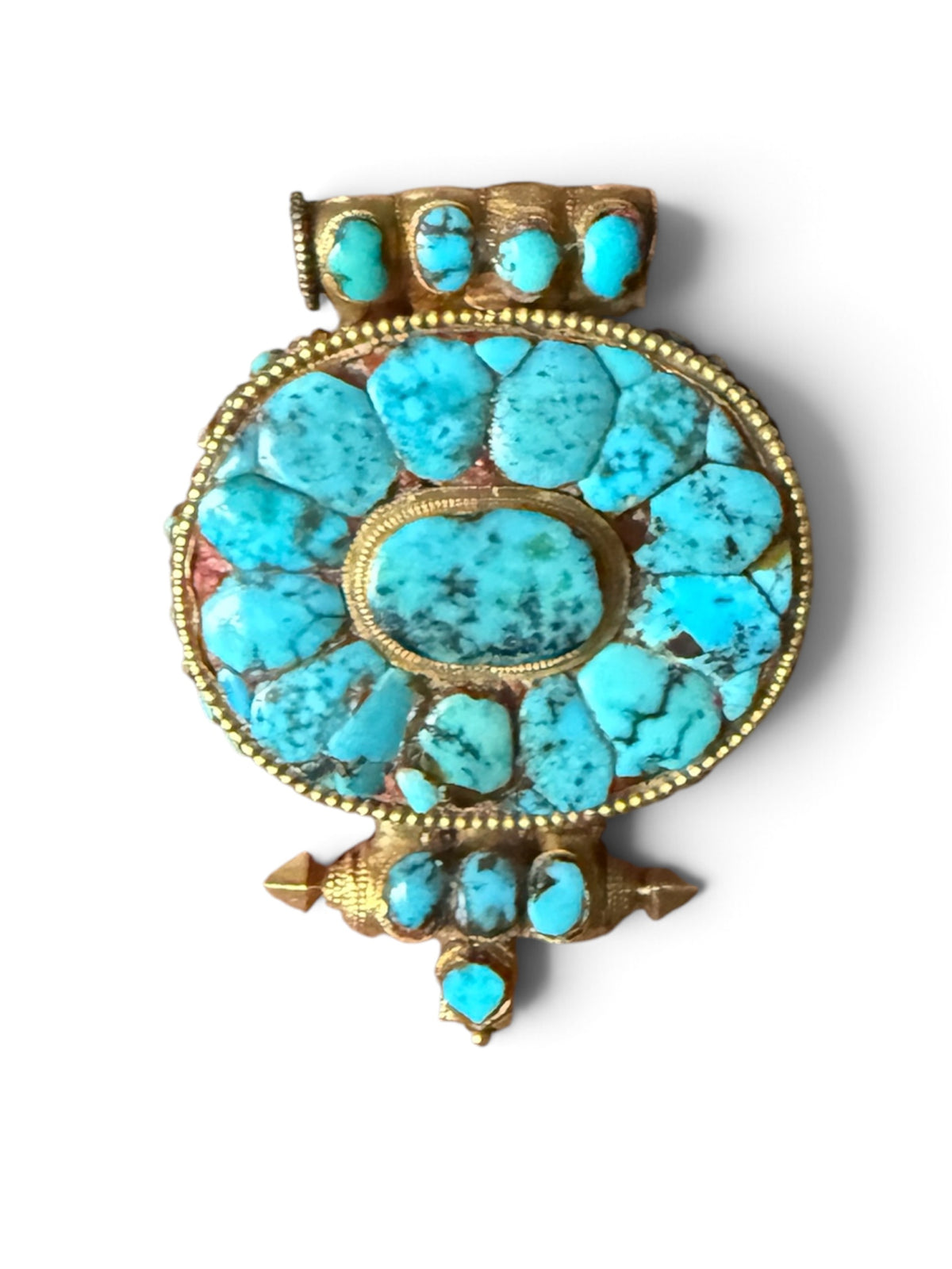Antique Tibetan turquoise and gold ghau
