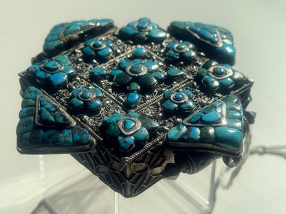 Antique Tibetan silver and turquoise ghau