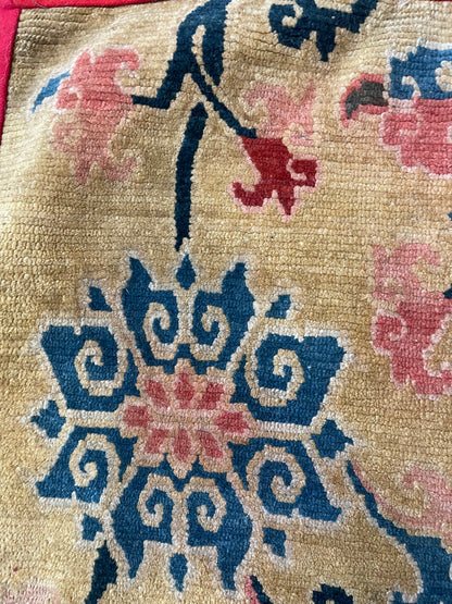 An early 20th C., antique Tibetan floral  cushion rug