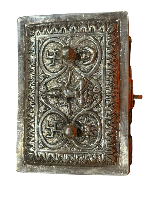 Antique Indian/ Jain Silver Repoussé Box with Goddess Lakshmi