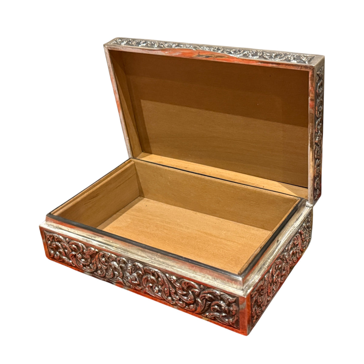 An antique Thai cigar silver box