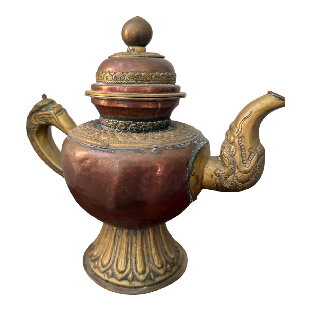 Antique Tibetan Copper Brass Dragon Handle Teapot Ritual Ewer Himalayan