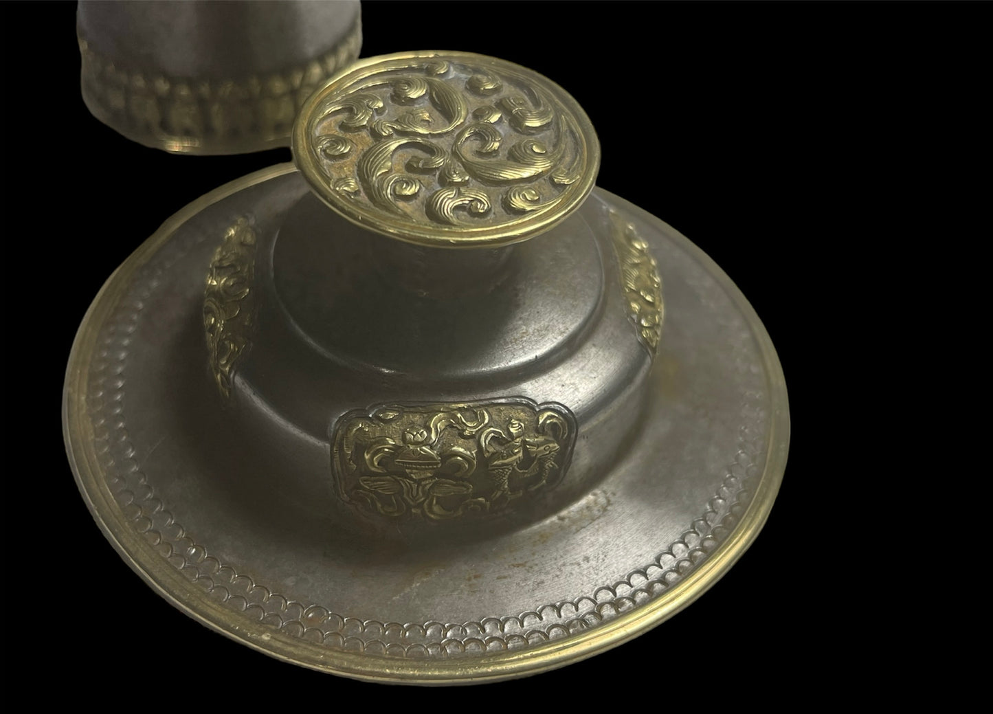 Antique silver Tibetan cup stand with silver cup
