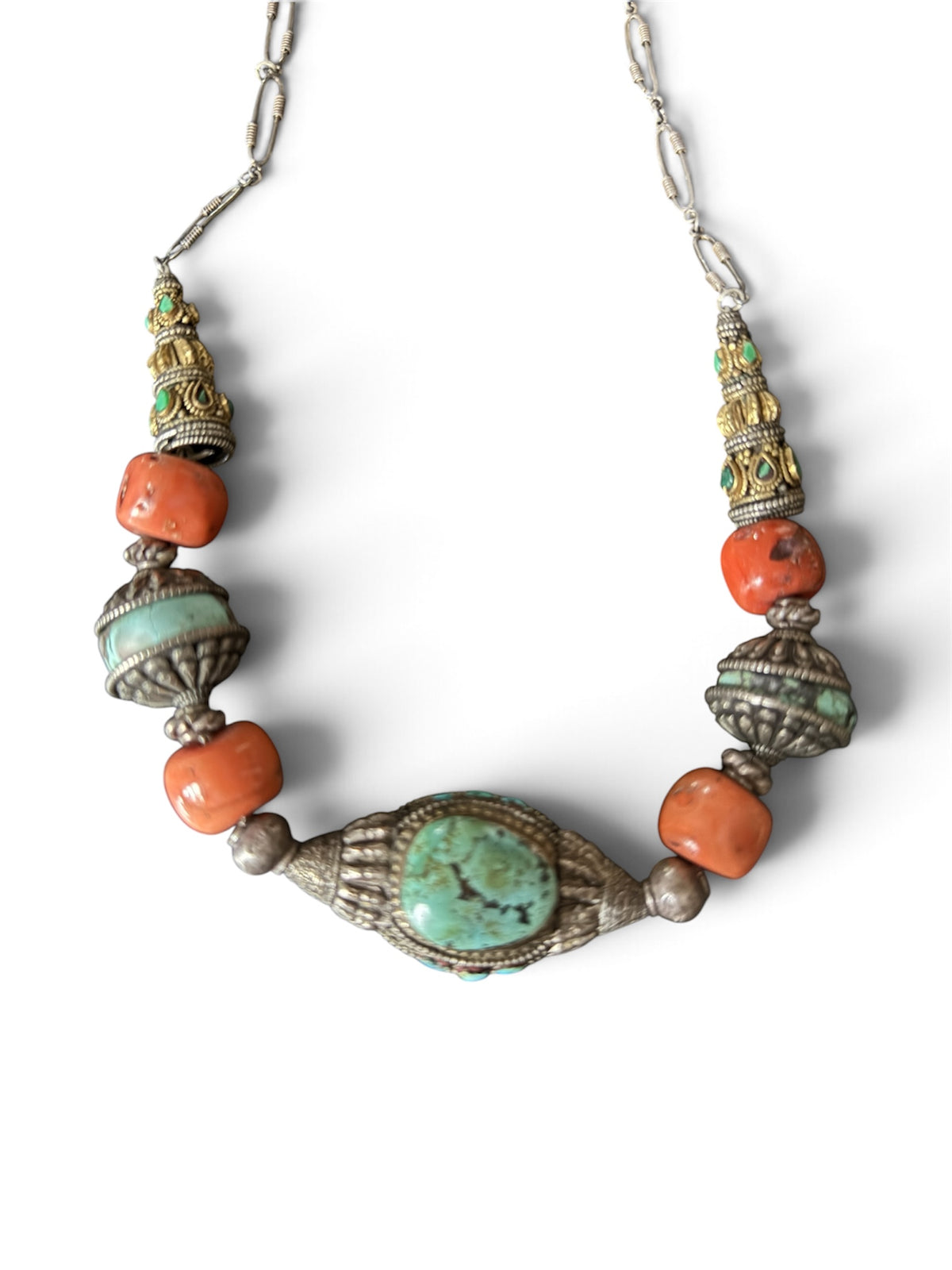 Antique Tibetan Necklace with Turquoise Hair Bead Pendant