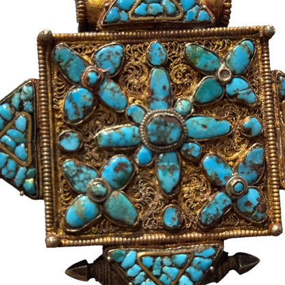 Antique Tibetan Gilded Silver and Turquoise Women's Ghau Pendant