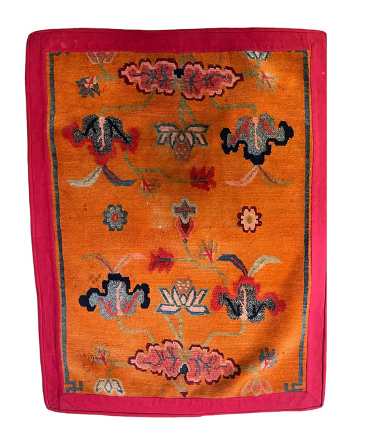 An early 20th C., antique Tibetan floral  cushion rug