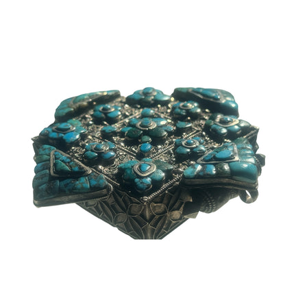 Antique Tibetan silver and turquoise ghau