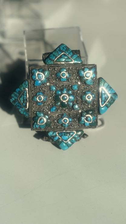 Antique Tibetan silver and turquoise ghau