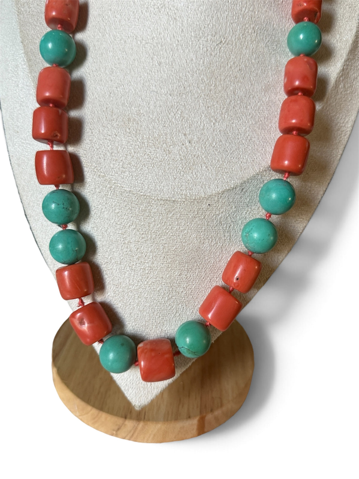 A coral and turquoise bead necklace