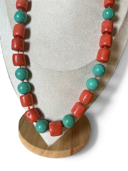 A coral and turquoise bead necklace