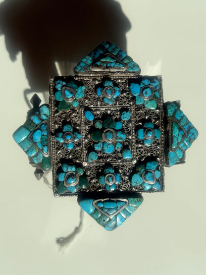 Antique Tibetan silver and turquoise ghau
