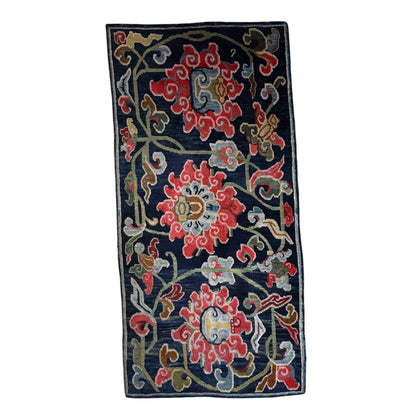Antique Tibetan Wool Rug c.1900 Floral Himalayan Carpet 5'8" x 2'9