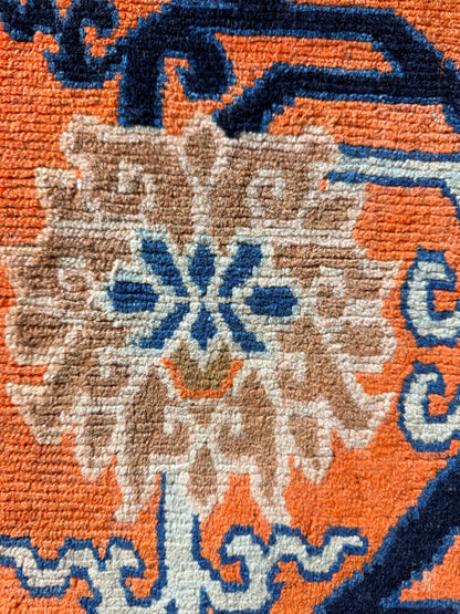 Antique Tibetan lotus meditation rug