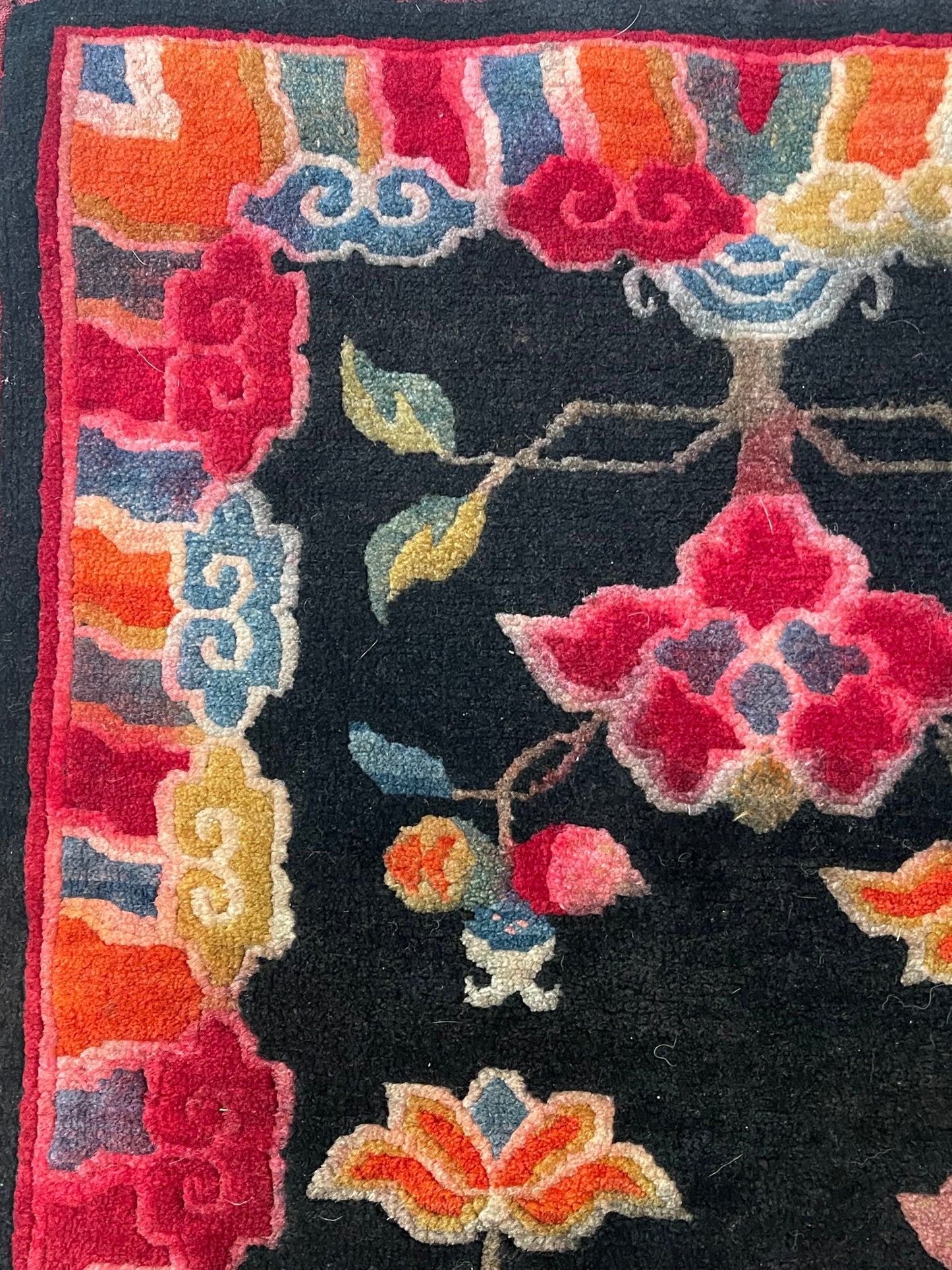 An early 20th C., antique Tibetan floral  cushion rug