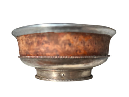 Antique Tibetan Burlwood Silver Mounted Offering Bowl Himalayan Cup