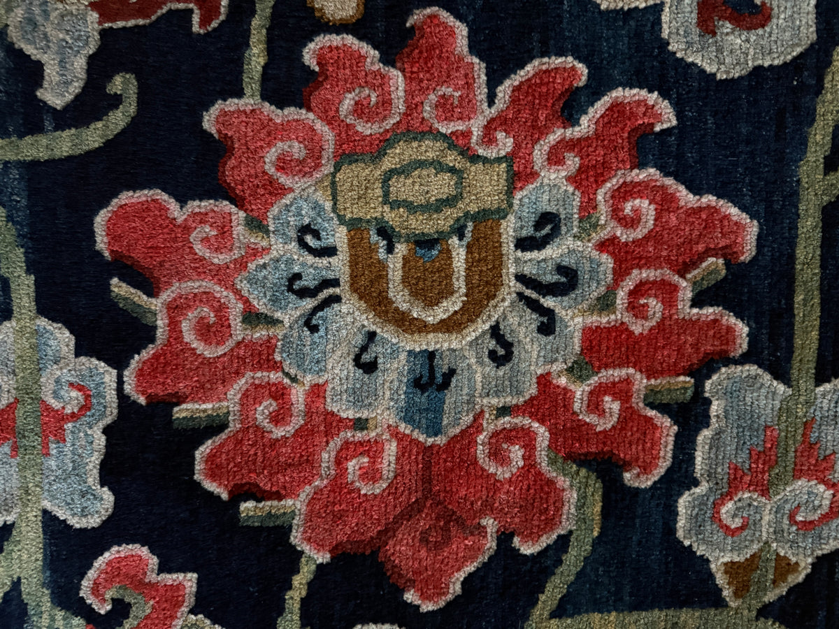 Antique Tibetan Wool Rug c.1900 Floral Himalayan Carpet 5'8" x 2'9