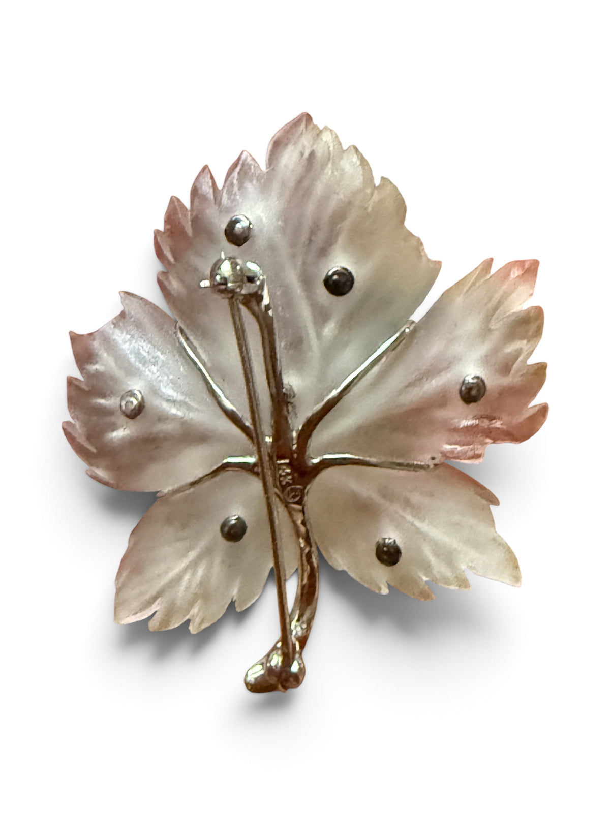 Vintage 14K Gold Rock Crystal & Diamond Leaf Brooch
