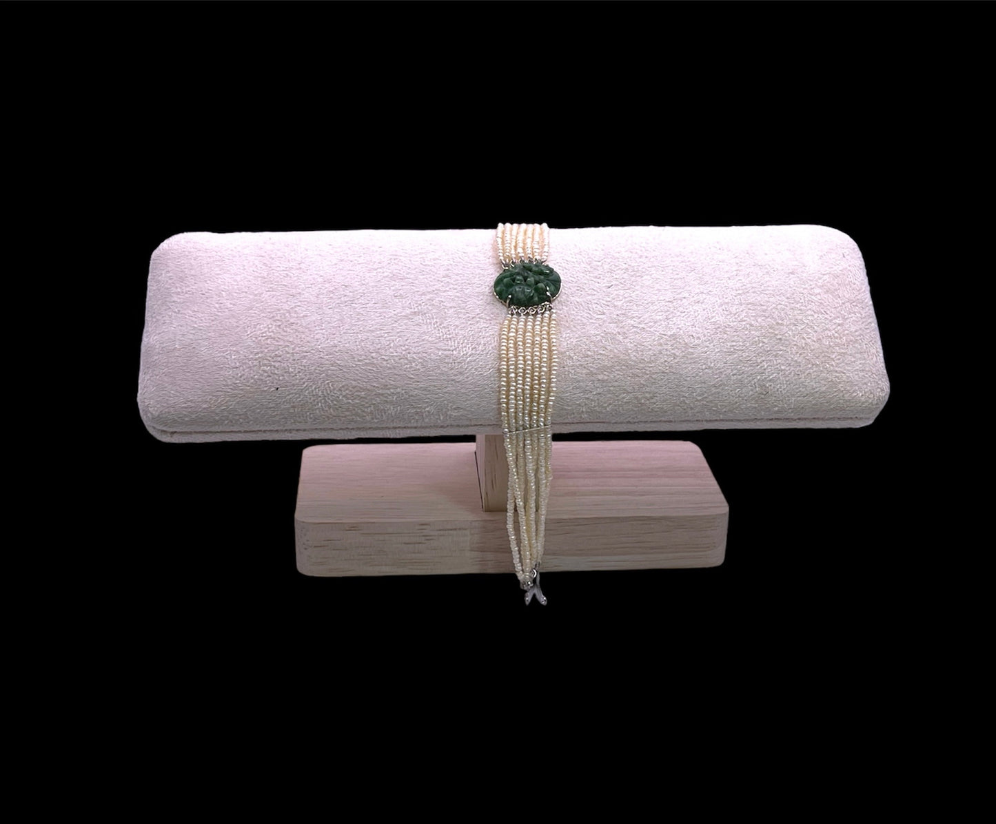 an antique seed pearl and jade plaque bracelet