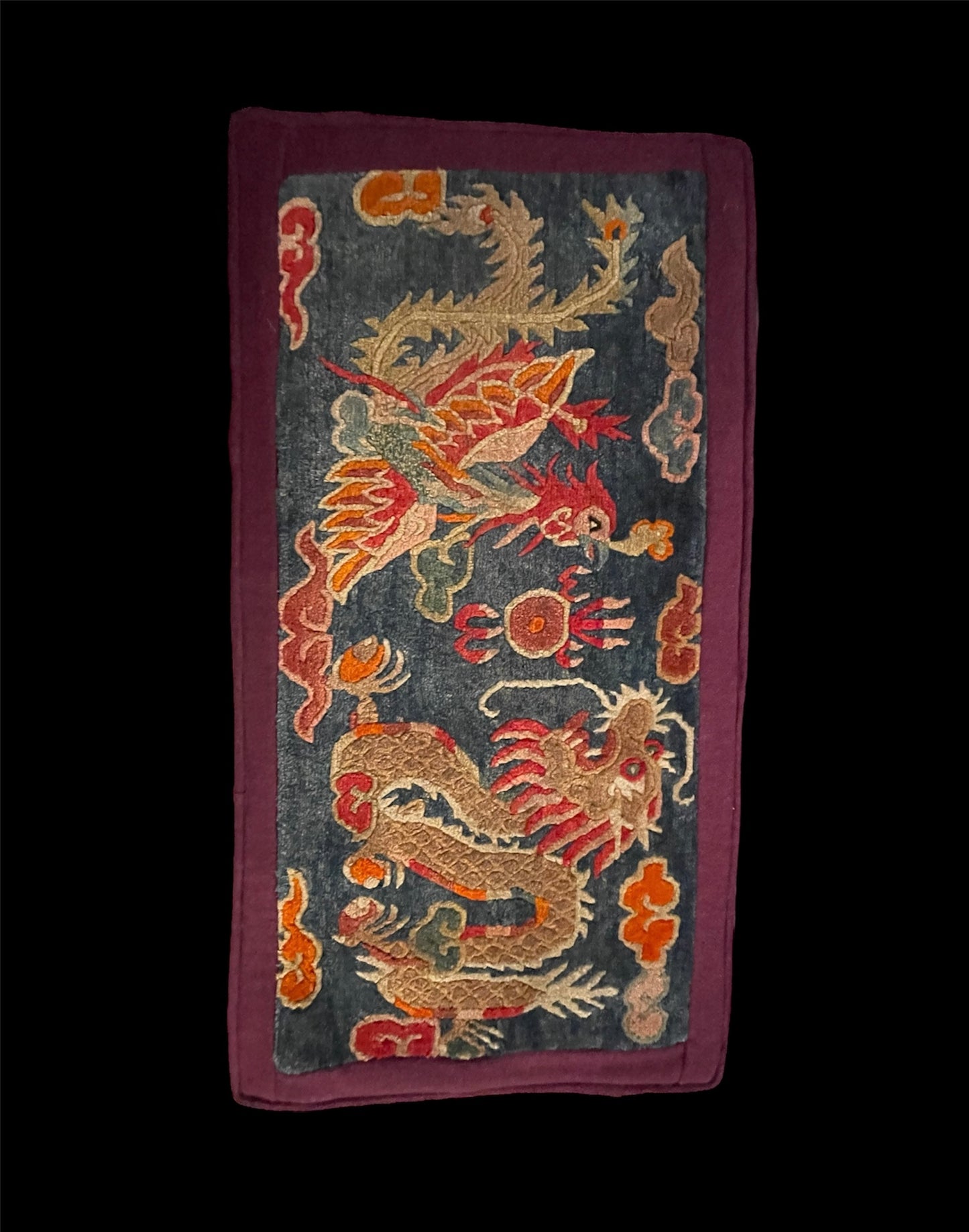 Early 20th C., antique Tibetan dragon and phoenix rugs