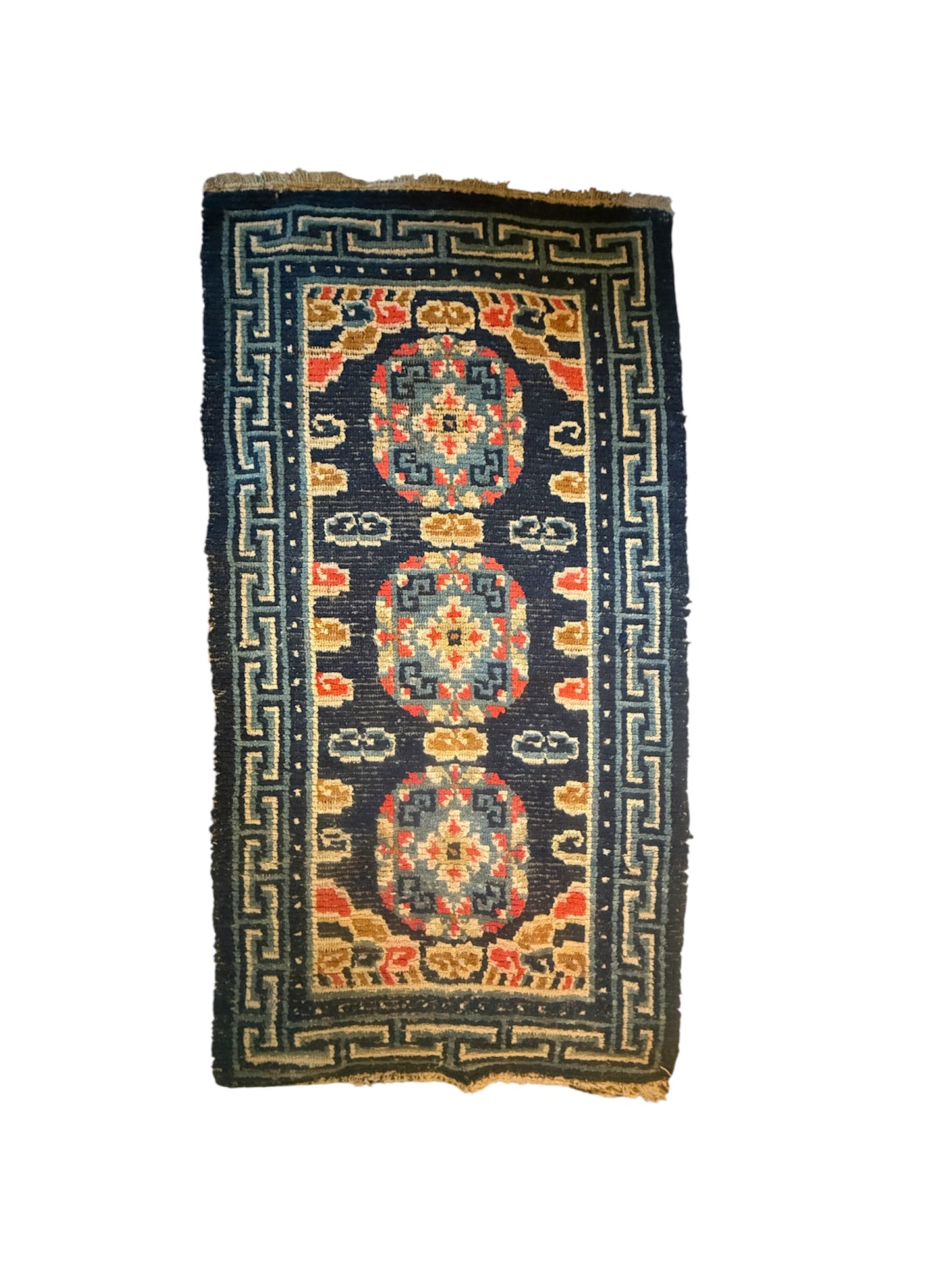 Antique 19th Century navy blue Tibetan woolen rug