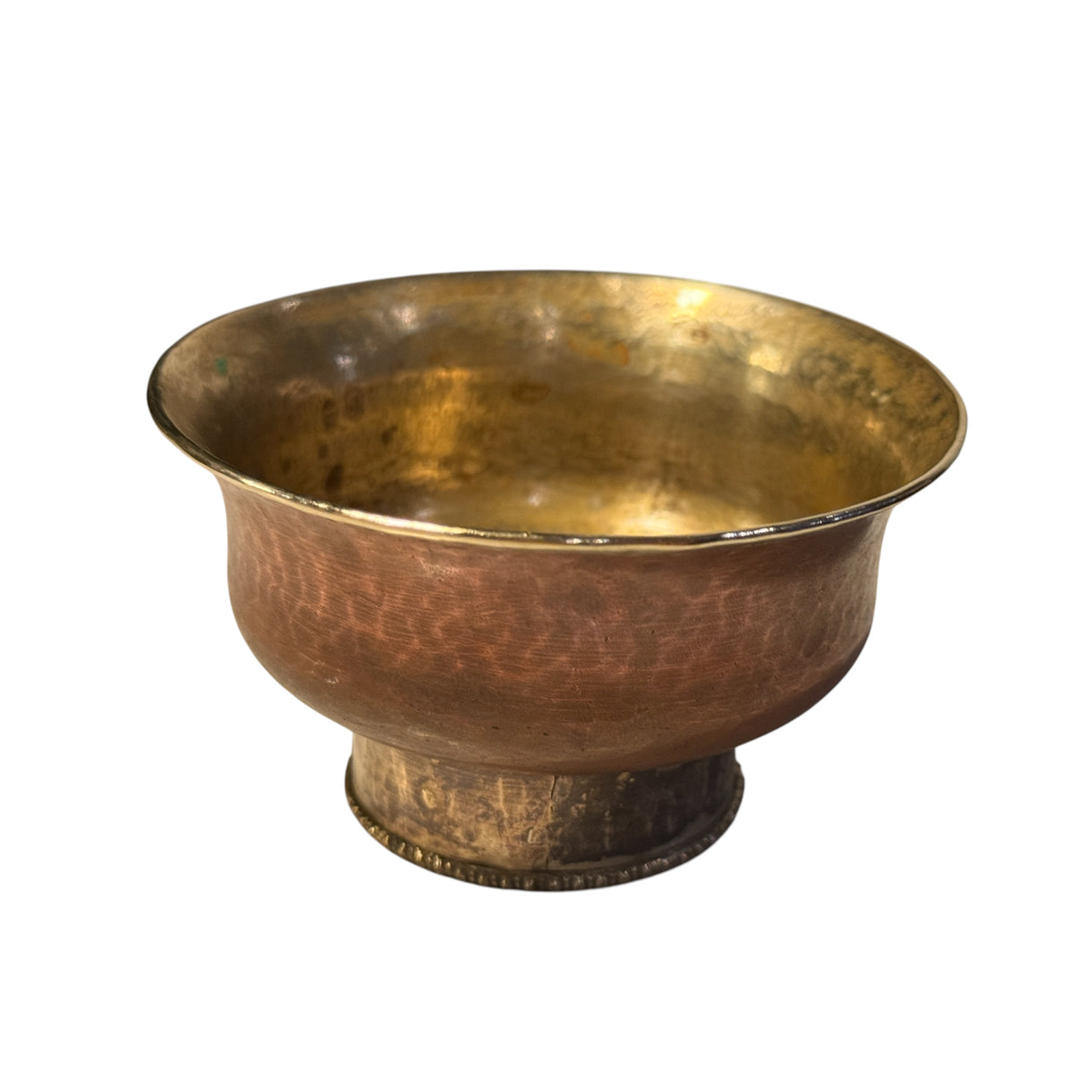 Antique Tibetan Brass White Metal Mounted Offering Bowl Himalayan Cup