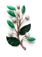 Vintage Jade, Pearl & Gold Floral Brooch | Carved Jade Leaf and Cultured Pearl Pin