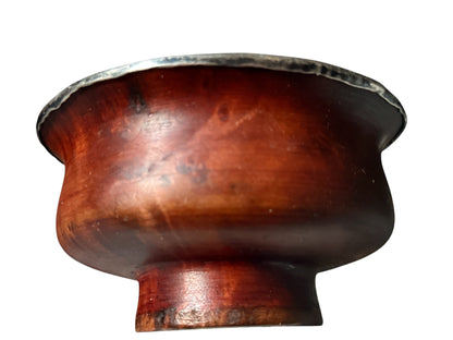Antique Tibetan Burlwood Silver Mounted Offering Bowl Himalayan Pedestal Cup