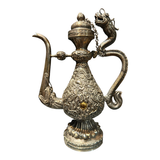 Antique Tibetan ceremonial silver pitcher