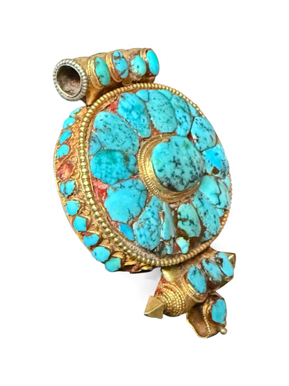 Antique Tibetan turquoise and gold ghau