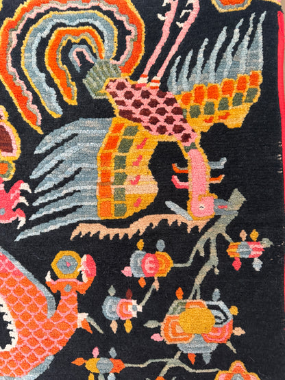 Early 20th C., antique Tibetan dragon rug