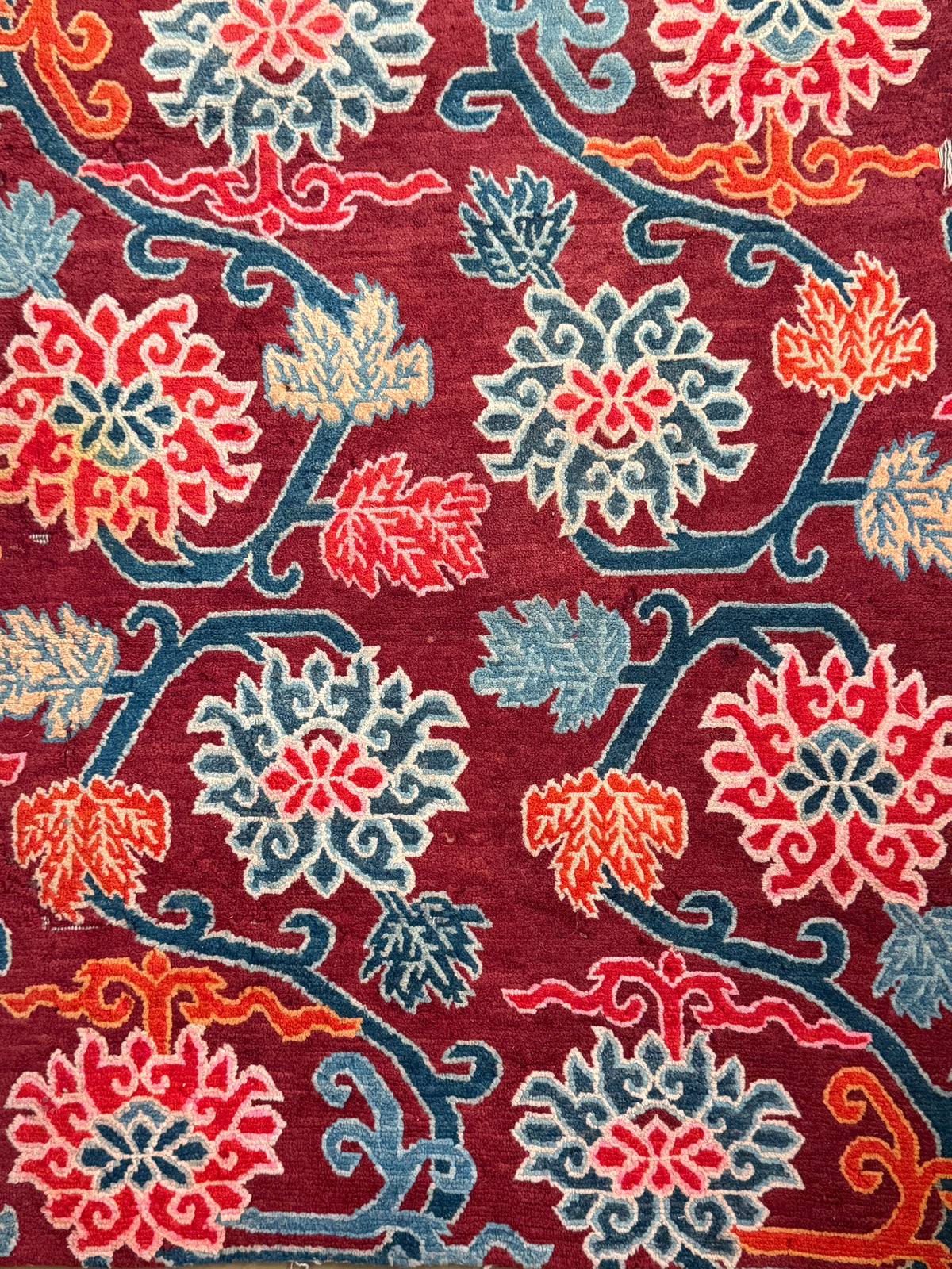 An early to mid 20th C., antique Tibetan floral  cushion rug (Copy)