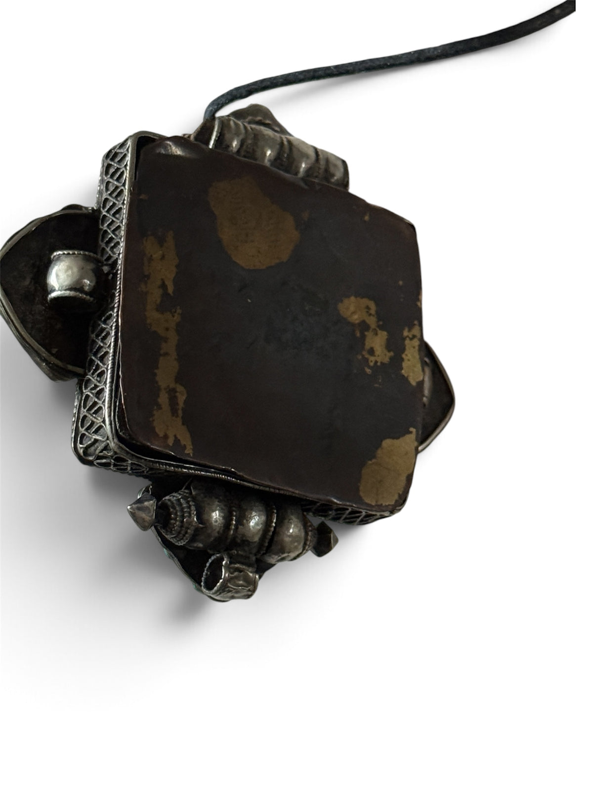 Antique Tibetan Silver Ghau with Exceptional Turquoise Decoration and Copper Back Cover
