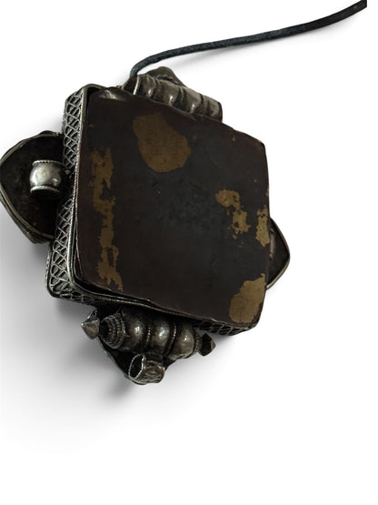 Antique Tibetan Silver Ghau with Exceptional Turquoise Decoration and Copper Back Cover