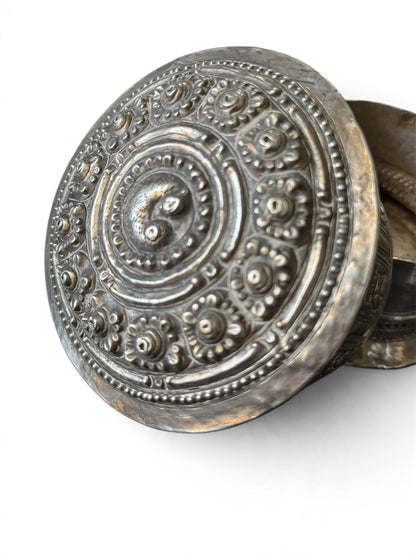 An antique silver incense box with lid