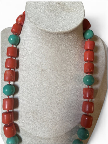 A coral and turquoise bead necklace