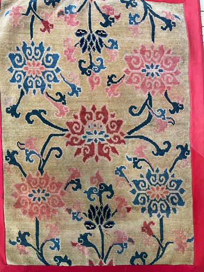 An early 20th C., antique Tibetan floral  cushion rug