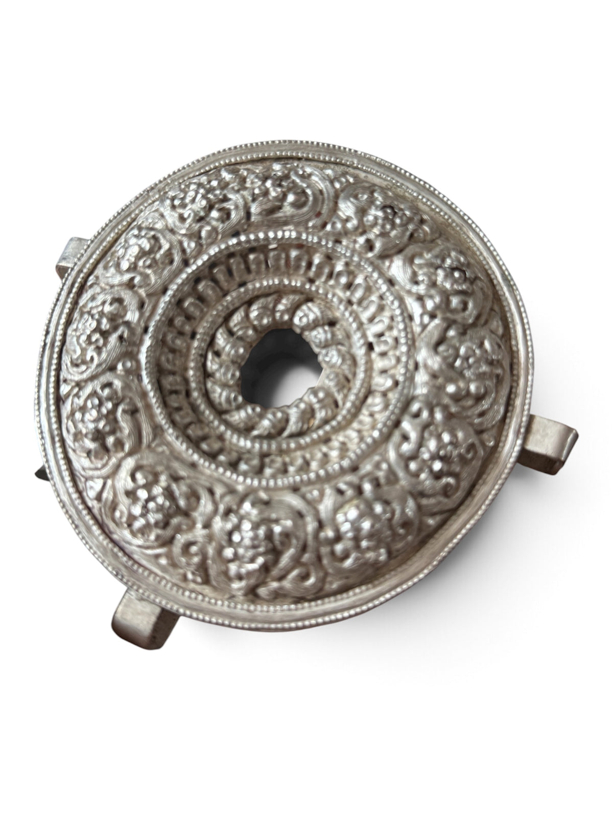 Antique Tibetan Silver Ghau (Portable Shrine) with Intricate Repoussé Decoration