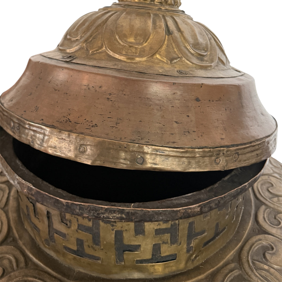 Large Antique Tibetan Copper Brass Water Storage Vessel Ritual Jar 42"