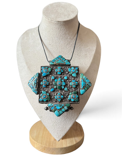 Antique Tibetan silver and turquoise ghau
